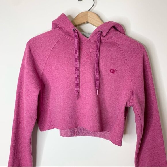 Champion Reverse Weave Cropped Hoodie Sweater Raw Hem Pullover Purple Size Large - Picture 4 of 12